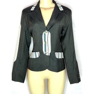 LAGA COSTURA GRAY PINSTRIPE PATCHED 3 BUTTON BLAZER SIZE L